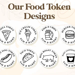 personalised wooden CluckingBelle Designs product — personalised food tokens for weddings events