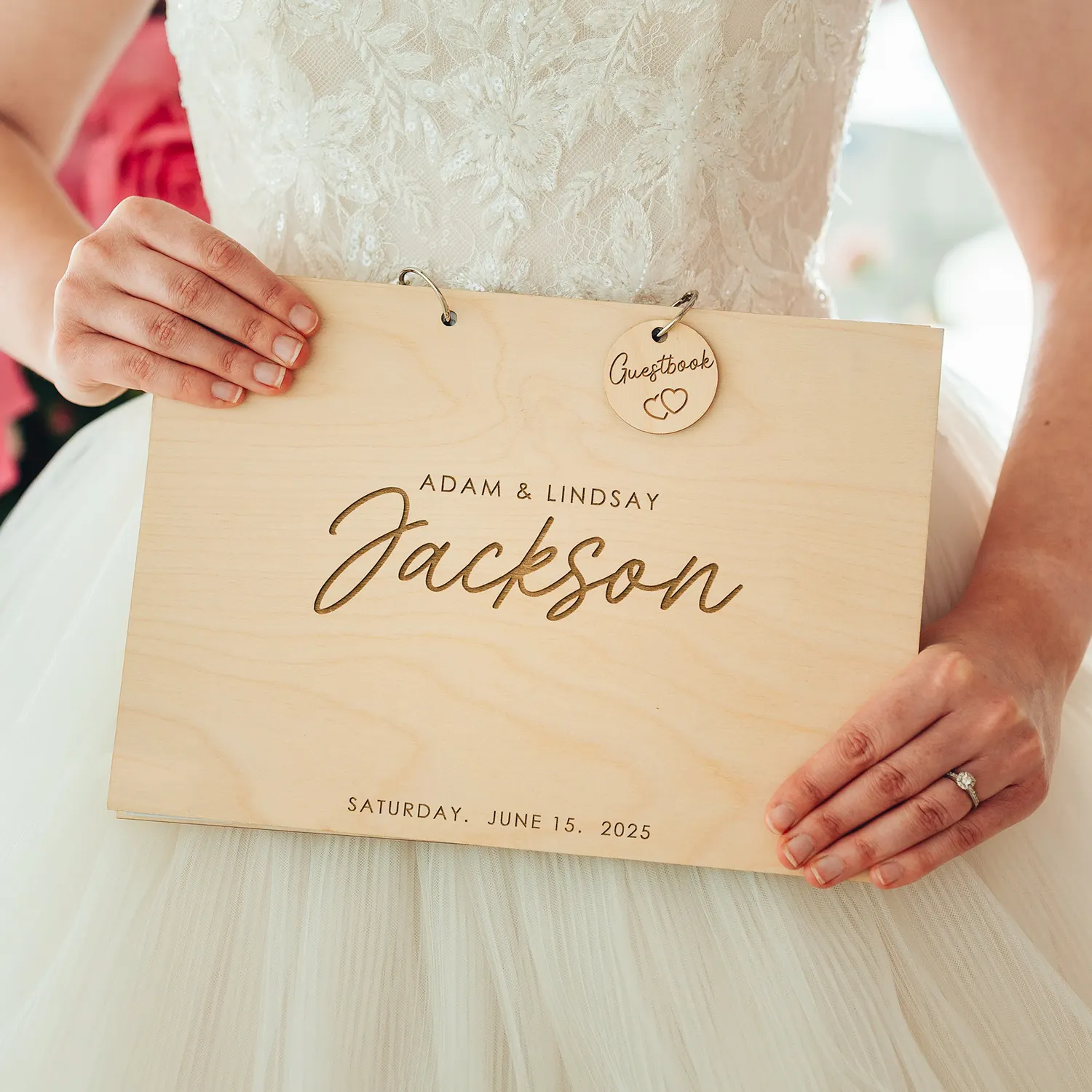 Photo Booth Wedding Guest Book | Hardcover Engraved Wooden Signature Book | UK