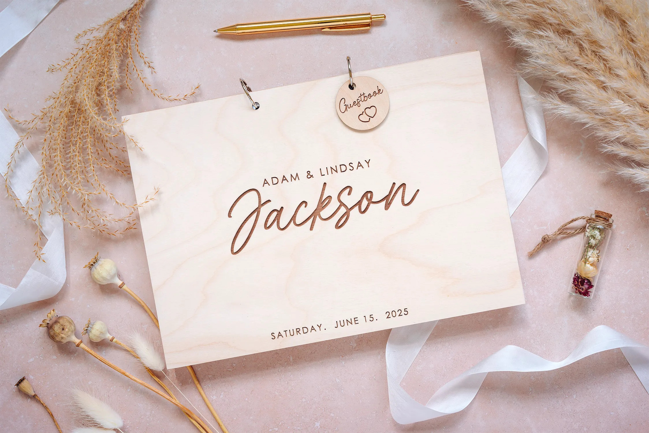 Photo Booth Wedding Guest Book | Hardcover Engraved Wooden Signature Book | UK - Image 8