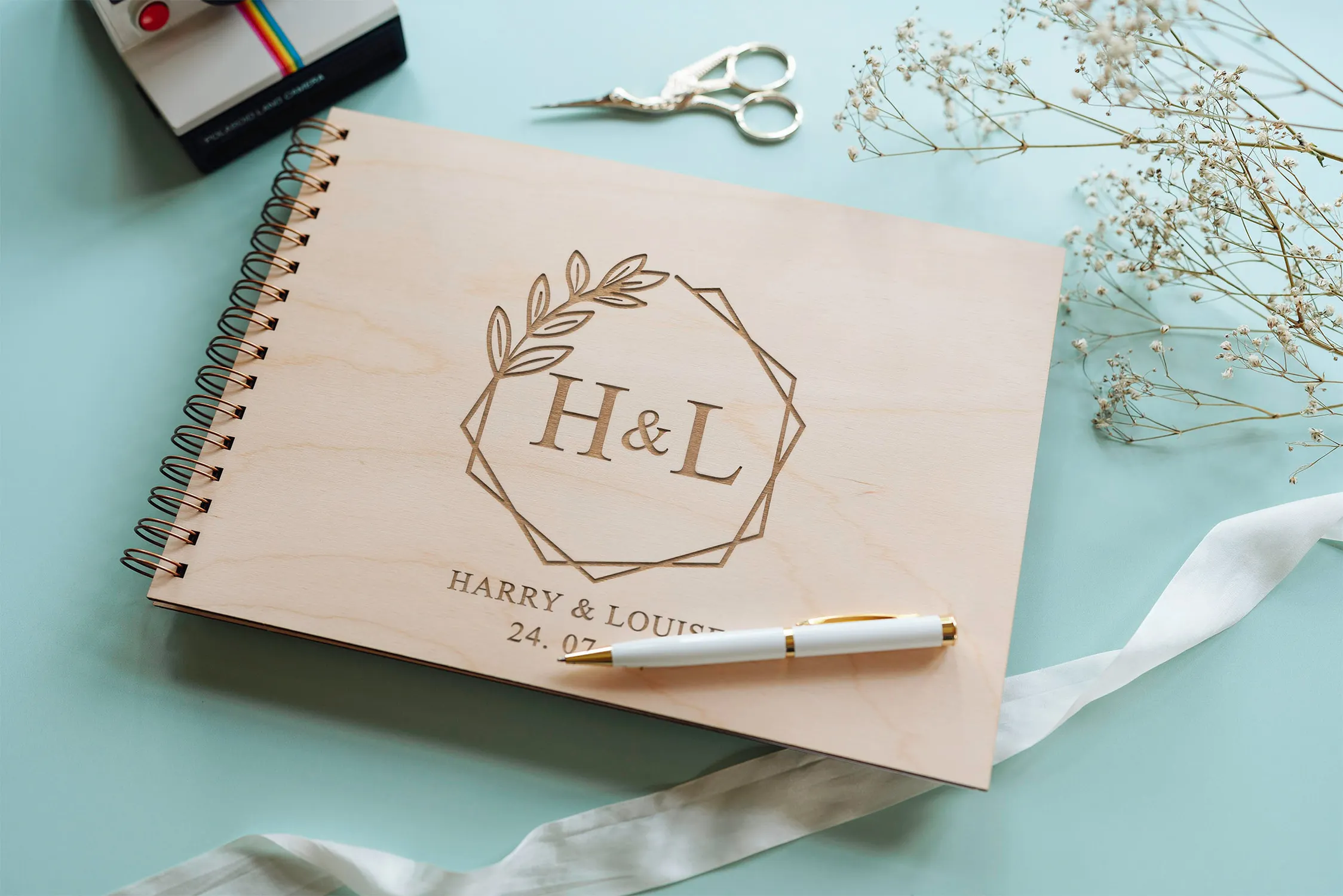Monogram Spiral-Bound Wedding Guest Book | Initials Engraved Plywood Cover | UK - Image 9