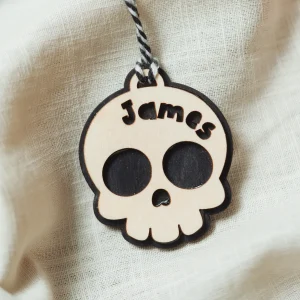Scary Skull Halloween Boo Basket Name Tag