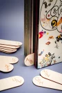close-up of IKEA Kallax shelf record divider showing engraved lettering detail