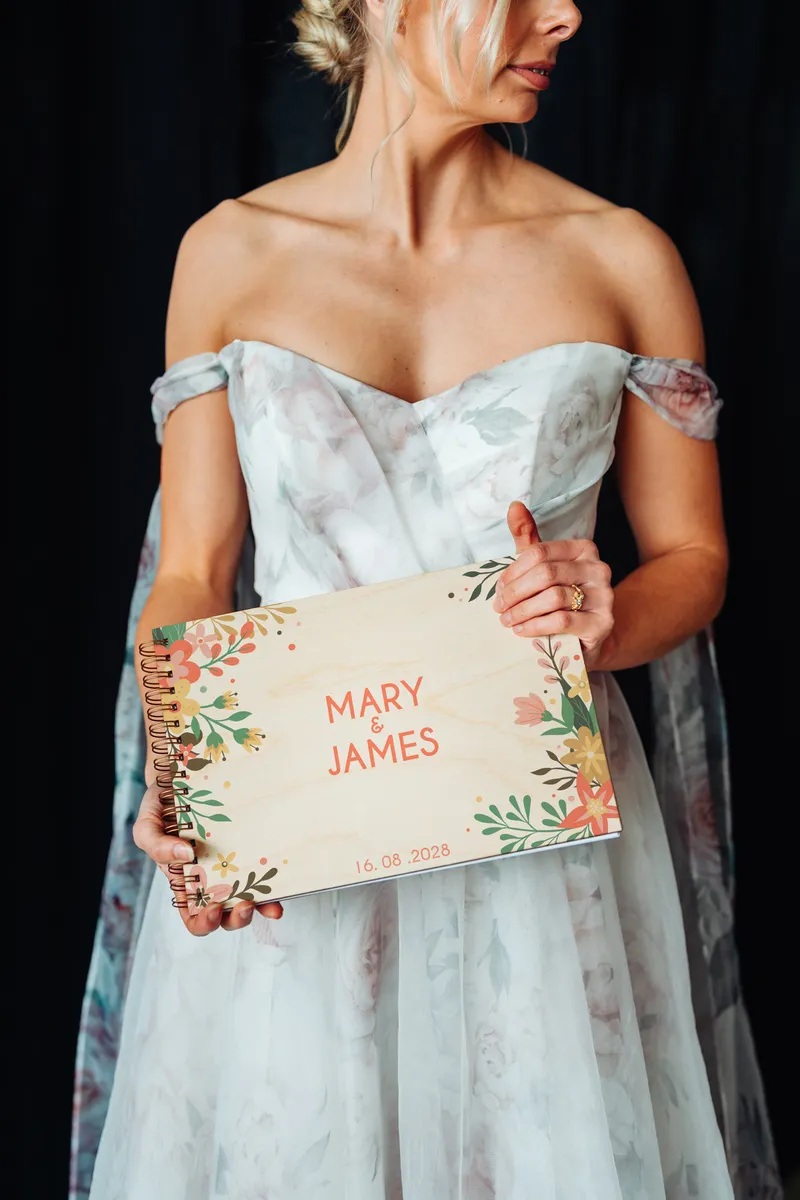 Boho Floral Wedding Guest Book | Colour-Printed Wood | Bridal Shower & Engagement Gift - Image 2