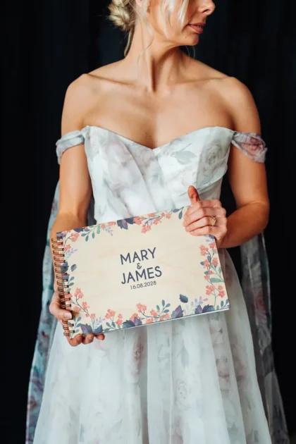 Engraved wooden wedding guest books handmade in the UK
