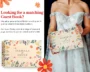 close-up of wildflower engraved wooden wedding guest book cover showing engraved names and date