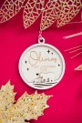 Laser-engraved wooden mama bear first christmas bauble with ribbon