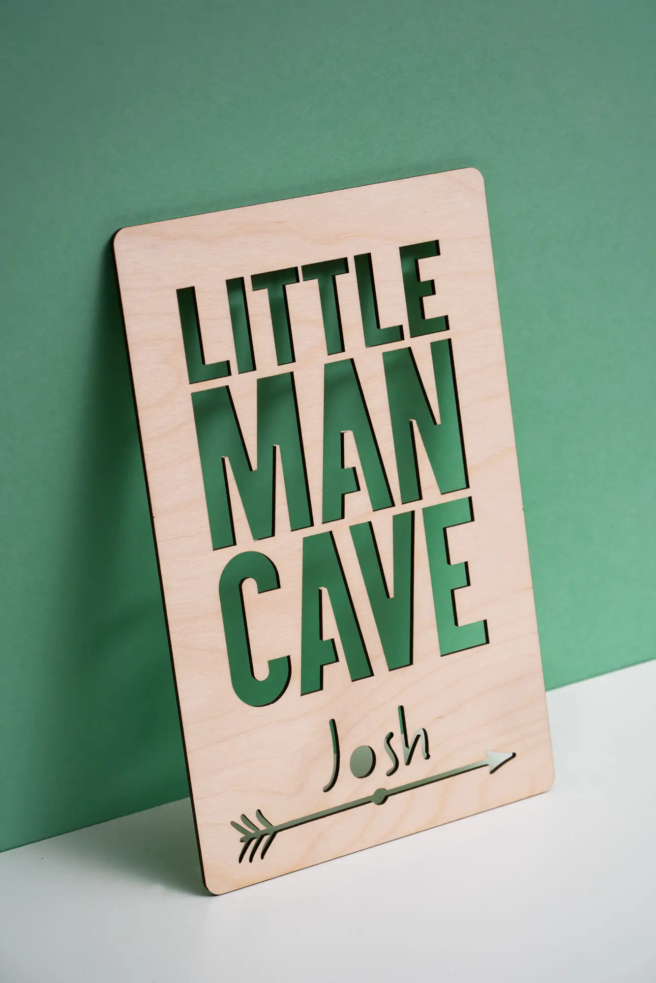 Wooden little man cave name plaque for kids room