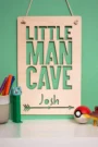 Little man cave themed wooden sign for kids décor