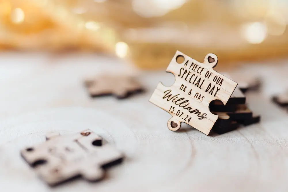 Alternative view of the puzzle piece wedding favours