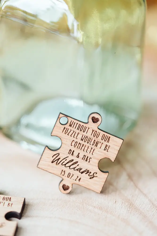 Puzzle Piece Wedding Favours — personalised wooden puzzle piece wedding favours