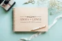 Laser-engraved wooden cover of the clean & modern wedding guest book