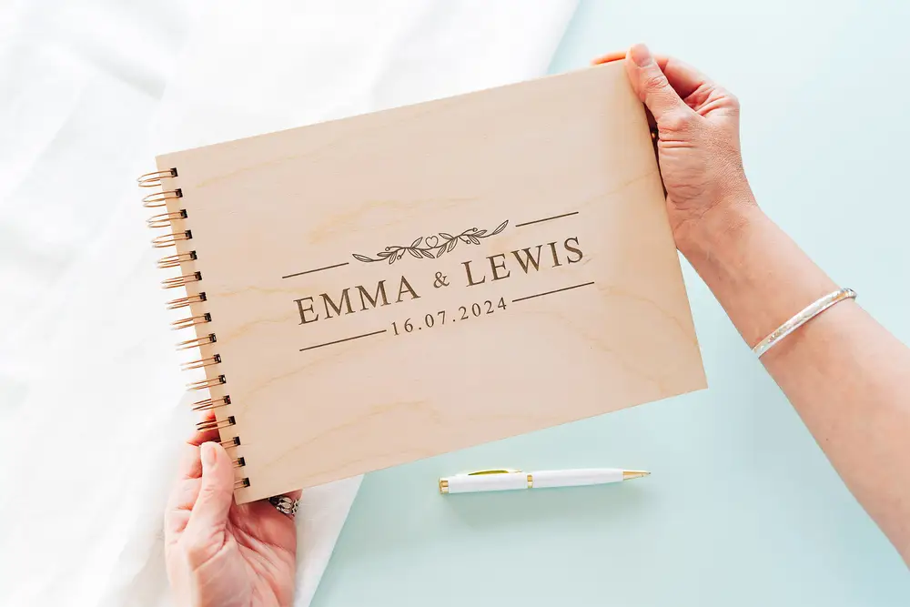 Clean & Modern Wedding Guest Book shown in A5 and A4 size options