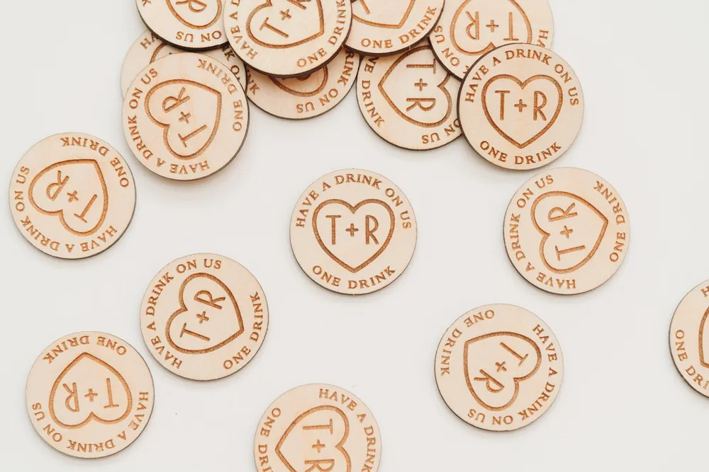 Alternative view of timeless love heart drink tokens