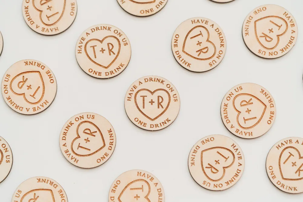 Timeless Love Heart Drink Tokens with custom wording and design