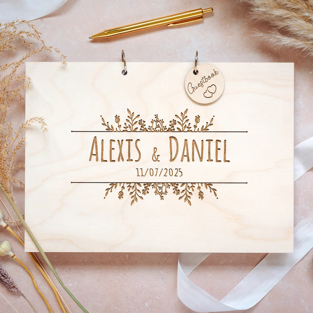 Alternative Rustic Floral Guest Book styled on a wedding welcome table