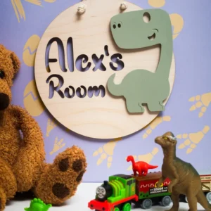Personalised kids dinosaur sign with custom name