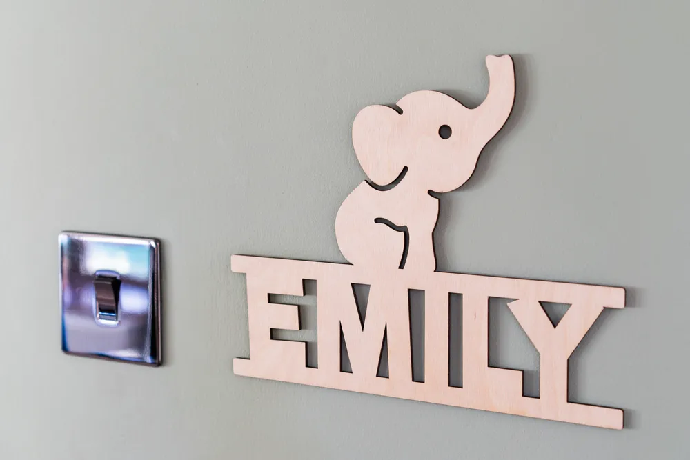 Personalised elephant name sign as a new baby gift
