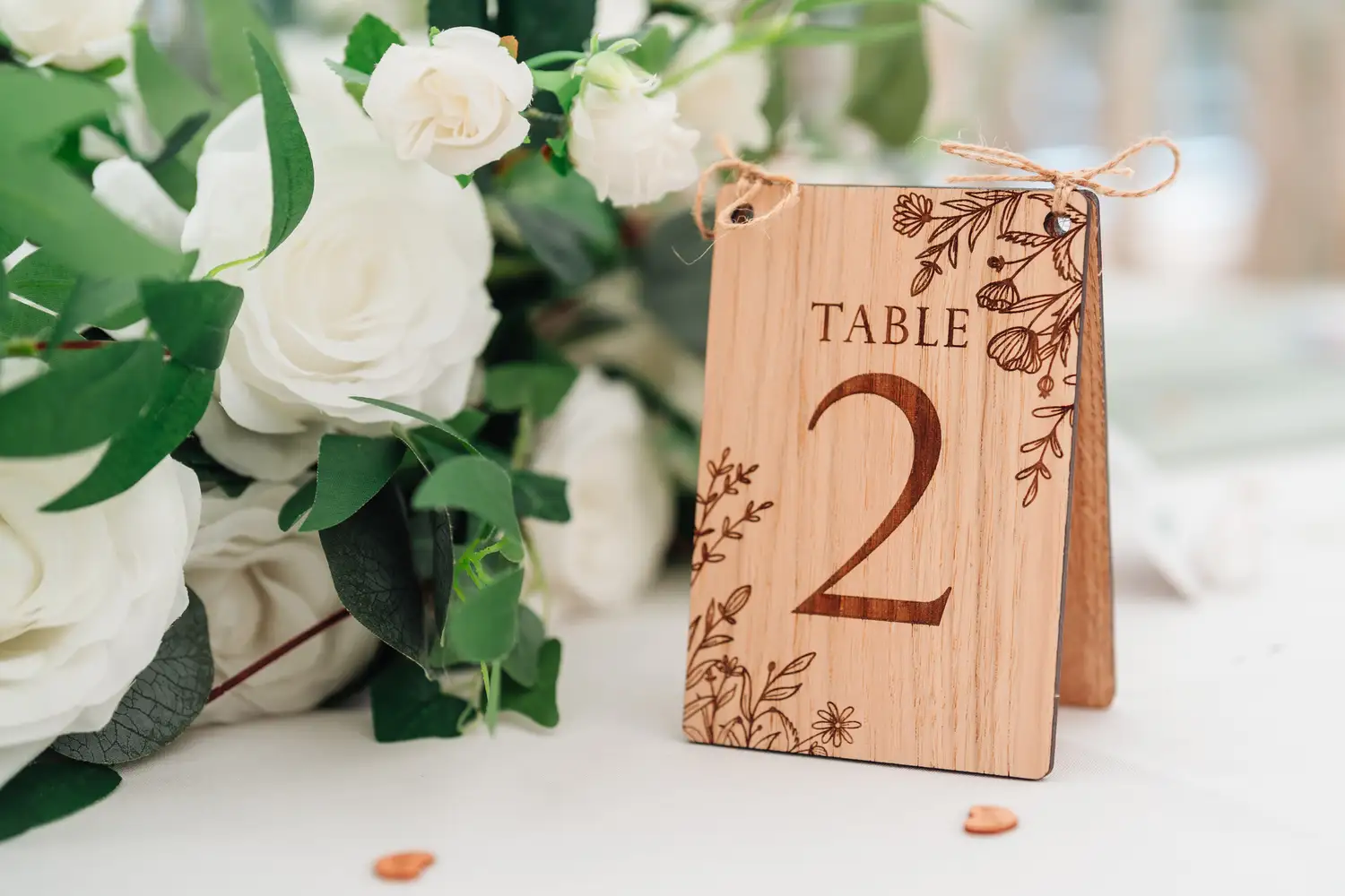 Personalised freestanding oak table numbers handmade in the UK