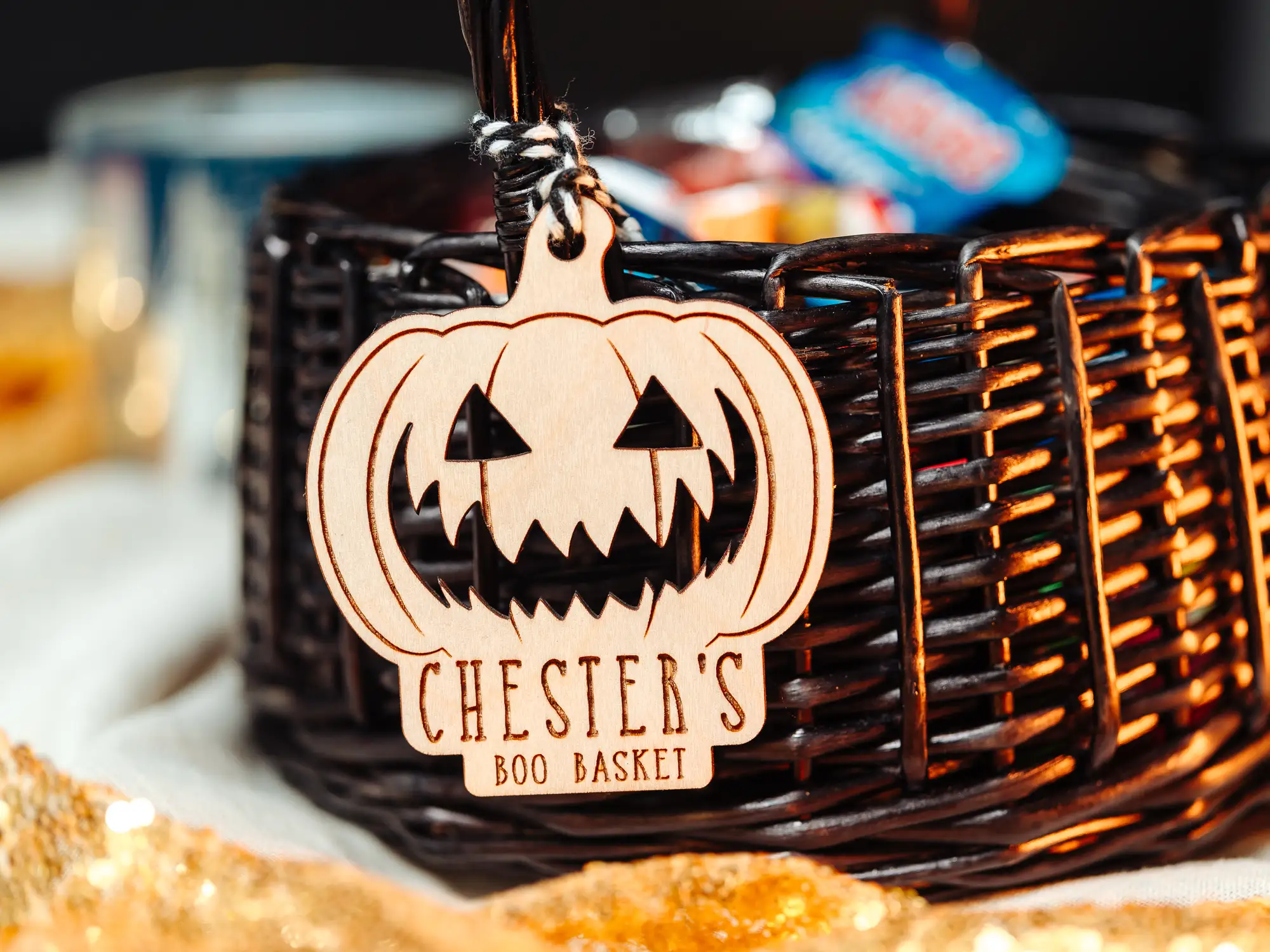 Pumpkin Boo Basket Tag laser-engraved on wood