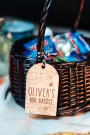 Spider's Web Boo Basket Tag tied to a Halloween treat basket