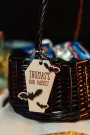 Personalised wooden personalised bat boo basket tag with child's name