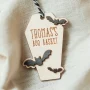Close-up of the personalised bat boo basket tag engraving