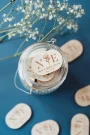 Contemporary Floral Drink Tokens laser-engraved wooden wedding favours