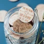 Personalised wooden wedding drink tokens with engraved floral initials design handmade in Norwich