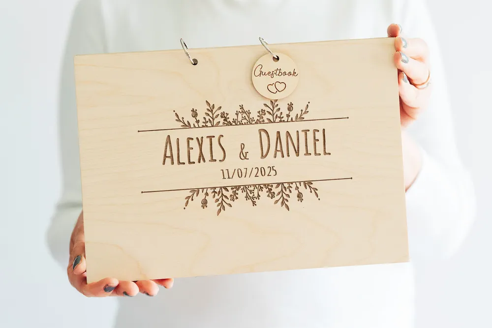 Alternative Rustic Floral Guest Book open showing the lined interior pages
