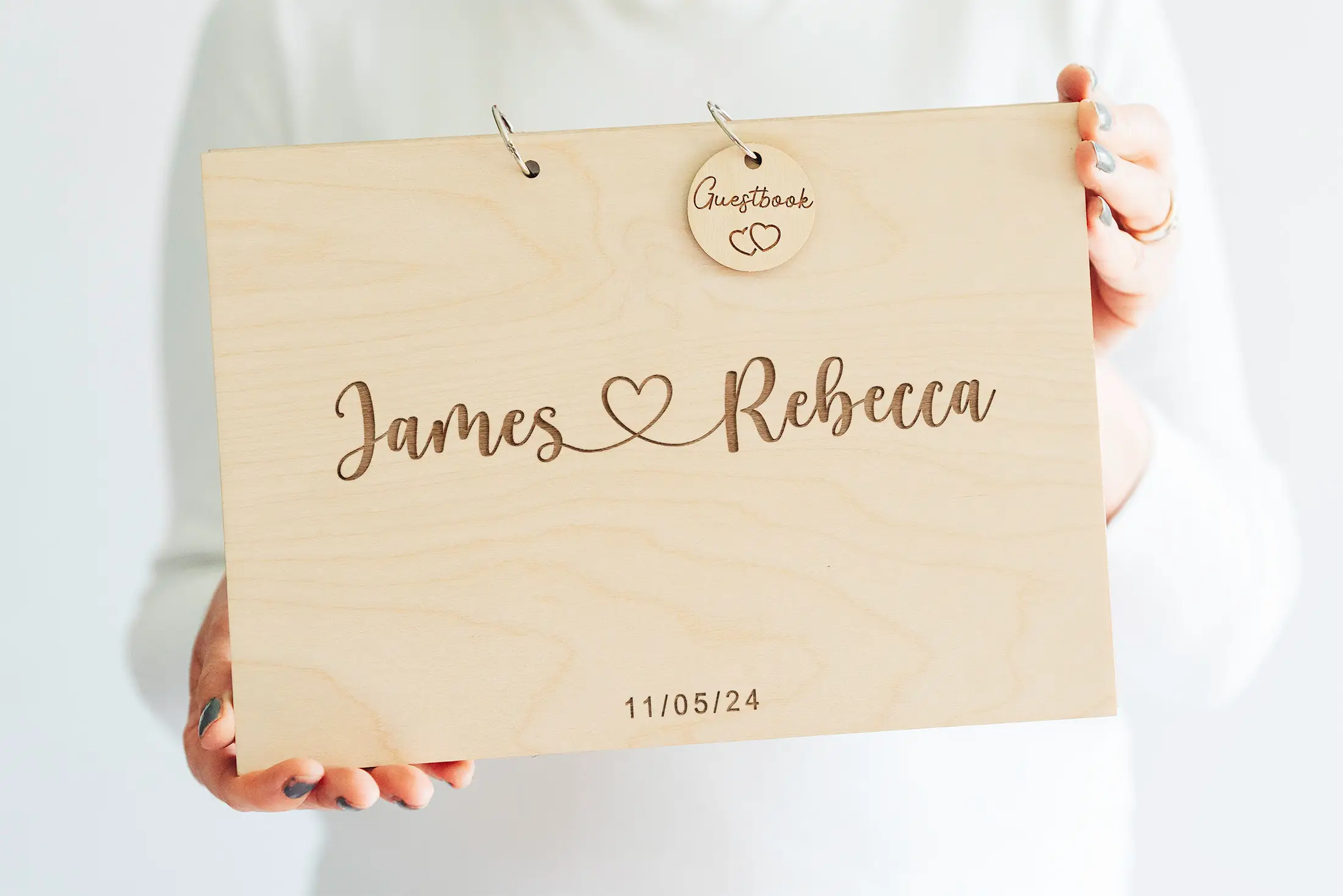 Love Heart Wedding Guest Book with copper spiral wire binding