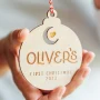 Baby's First Christmas Moon & Star Bauble — personalised wooden Christmas bauble