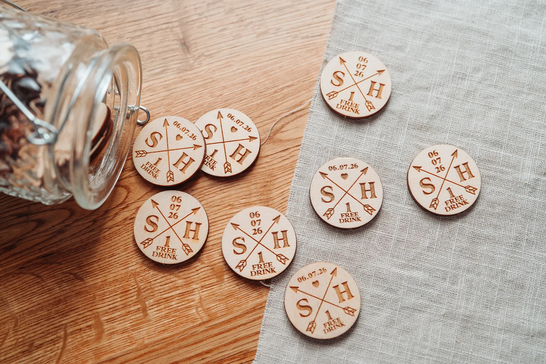 Set of arrow design drink tokens for wedding guests