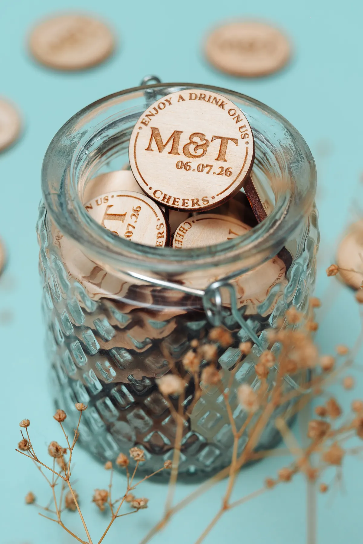 Rustic Charm Drink Tokens — personalised wooden wedding drink tokens