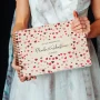 confetti hearts personalised wooden wedding guest book with spiral wire binding and personalised wooden cover