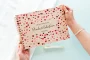 personalised confetti hearts wedding guest book cover detail with laser-engraved floral design