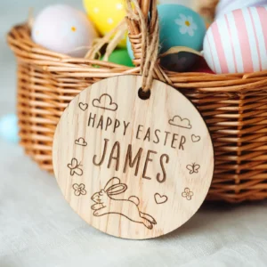 Easter Basket Name Tag laser-engraved on wood
