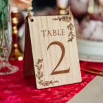 Floral Border Engraved Oak Wedding Table Numbers