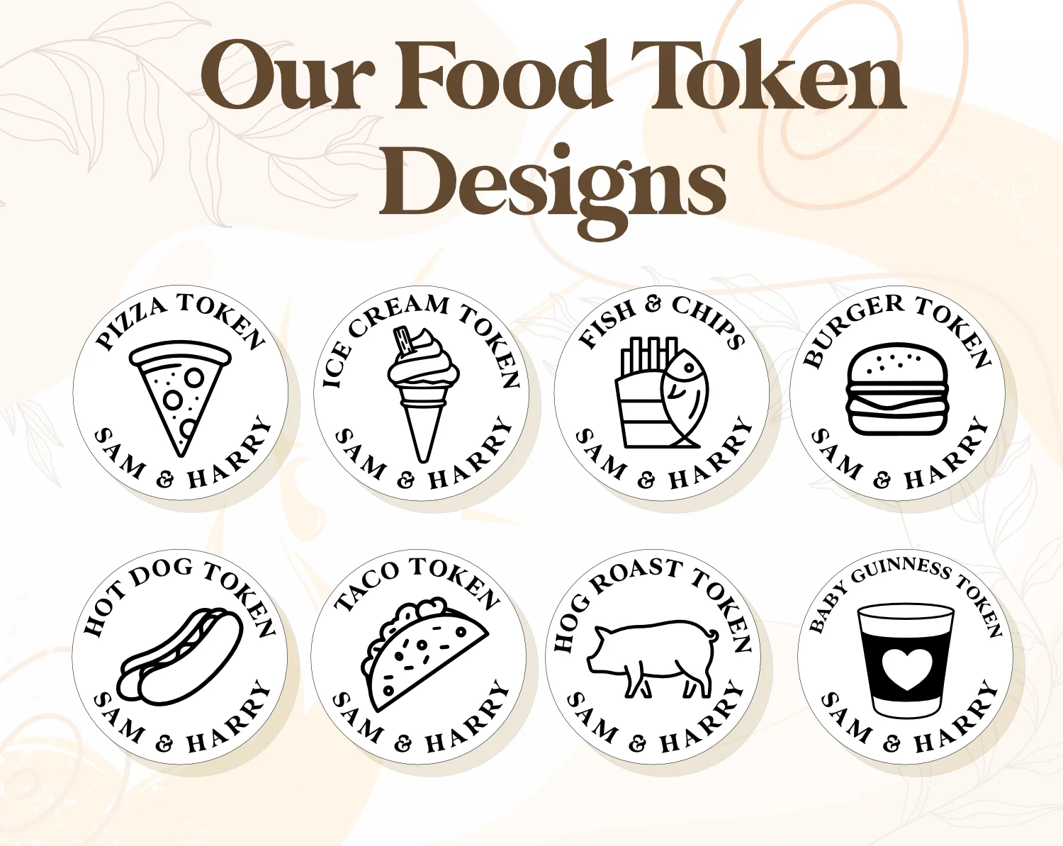 personalised wooden CluckingBelle Designs product — personalised food tokens for weddings events
