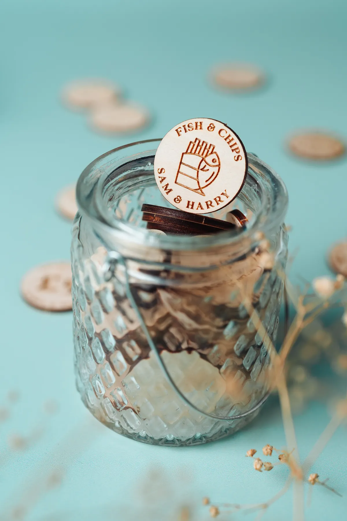 Personalised Food Tokens — personalised wooden wedding drink tokens