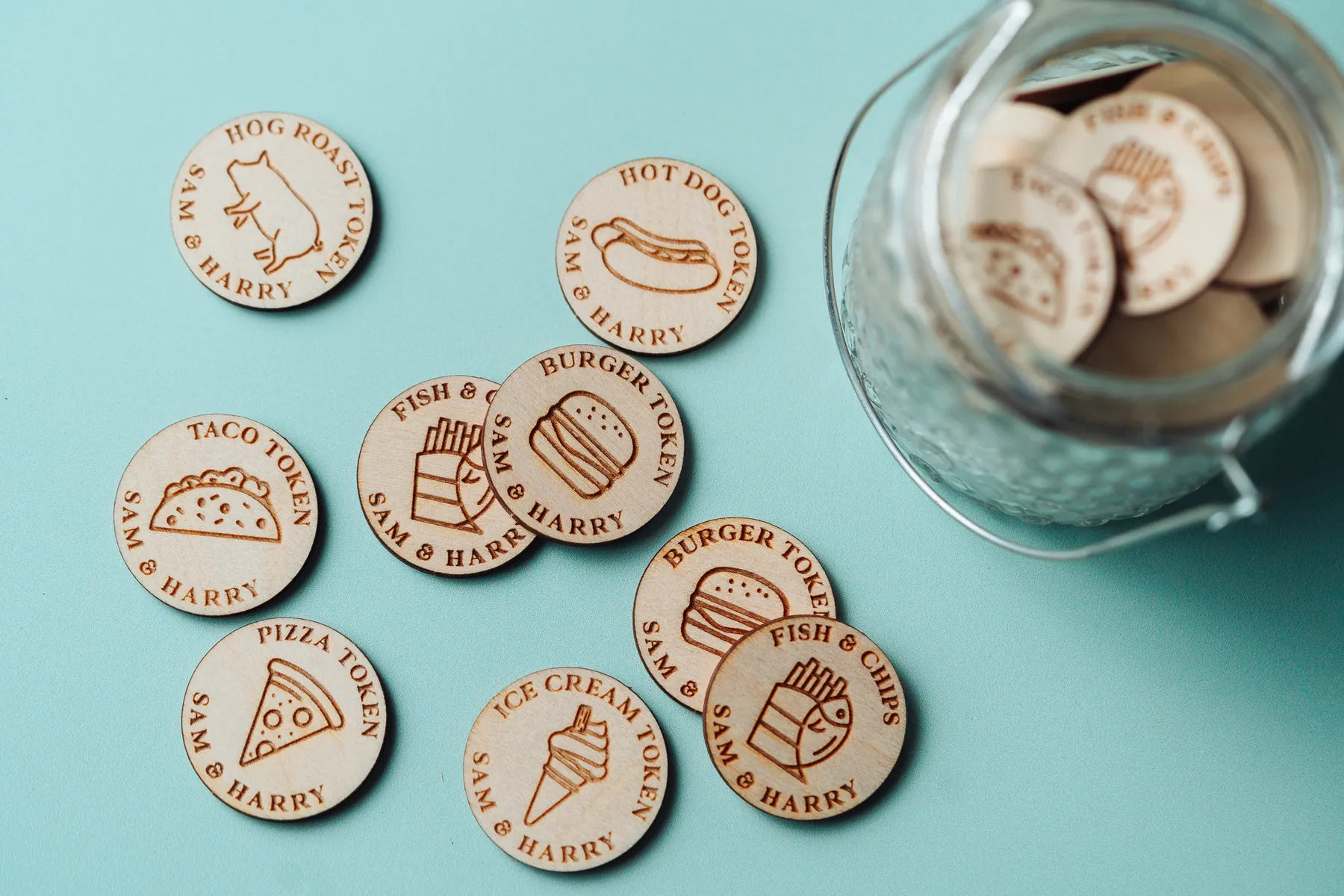 Personalised Food Tokens with custom wording and design