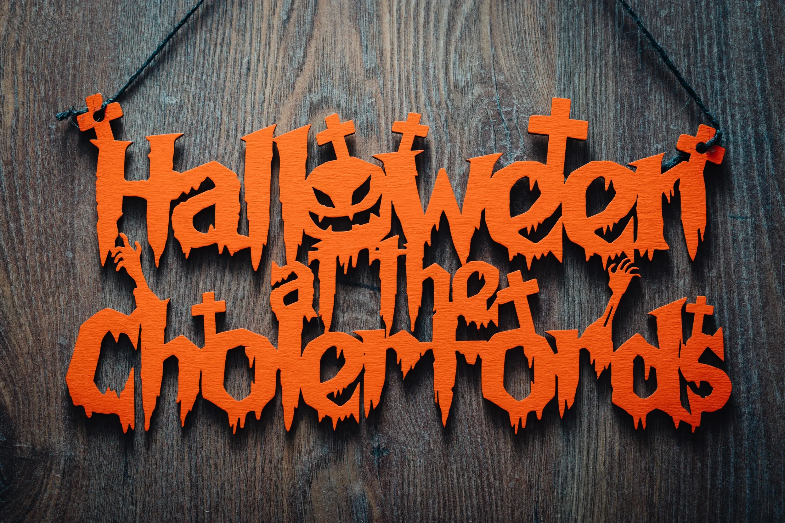 Spooky Halloween Sign styled with Halloween decorations