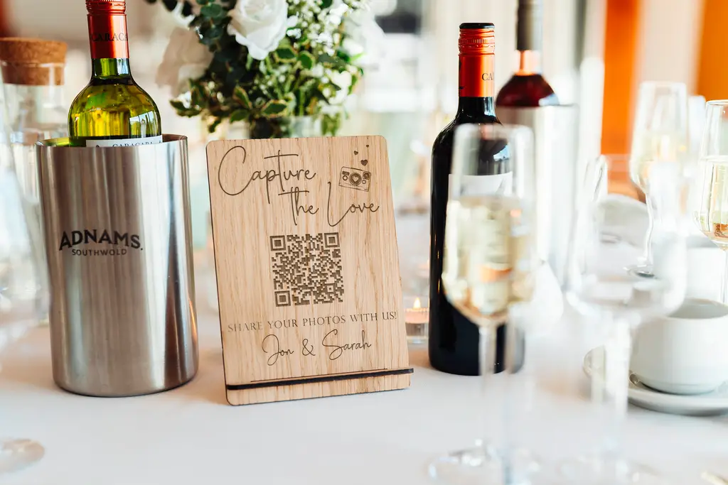 Personalised wooden capture the love qr code sign handmade in the UK