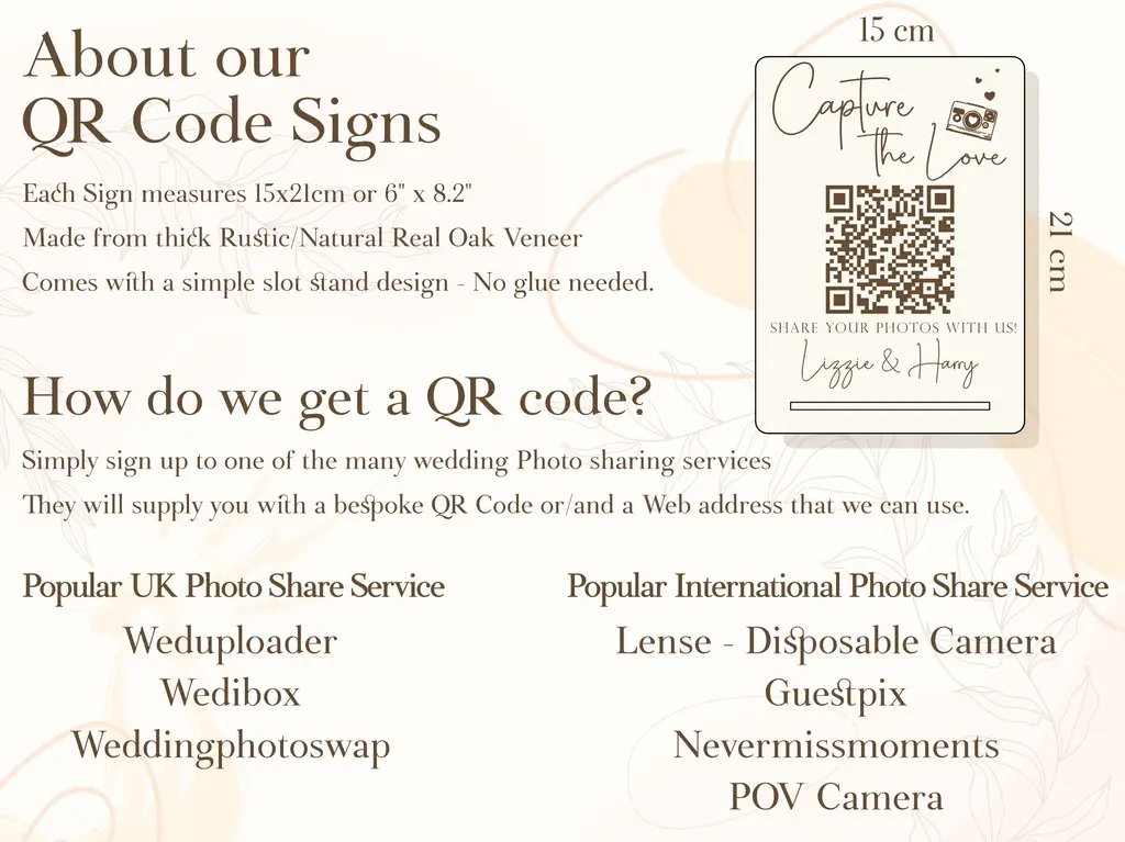 Capture the Love QR Code Sign — personalised oak wedding sign