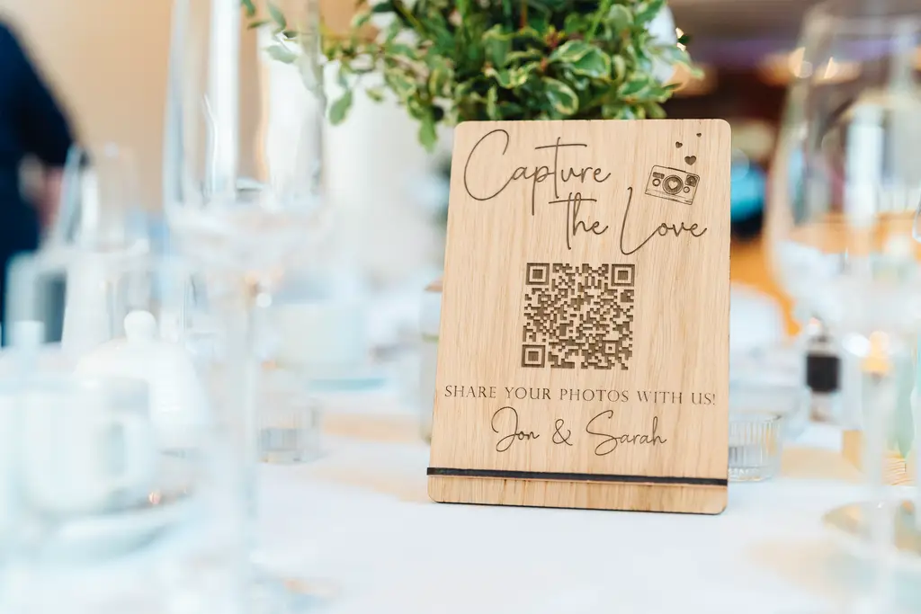 Capture the Love QR Code Sign propped upright showing the full design
