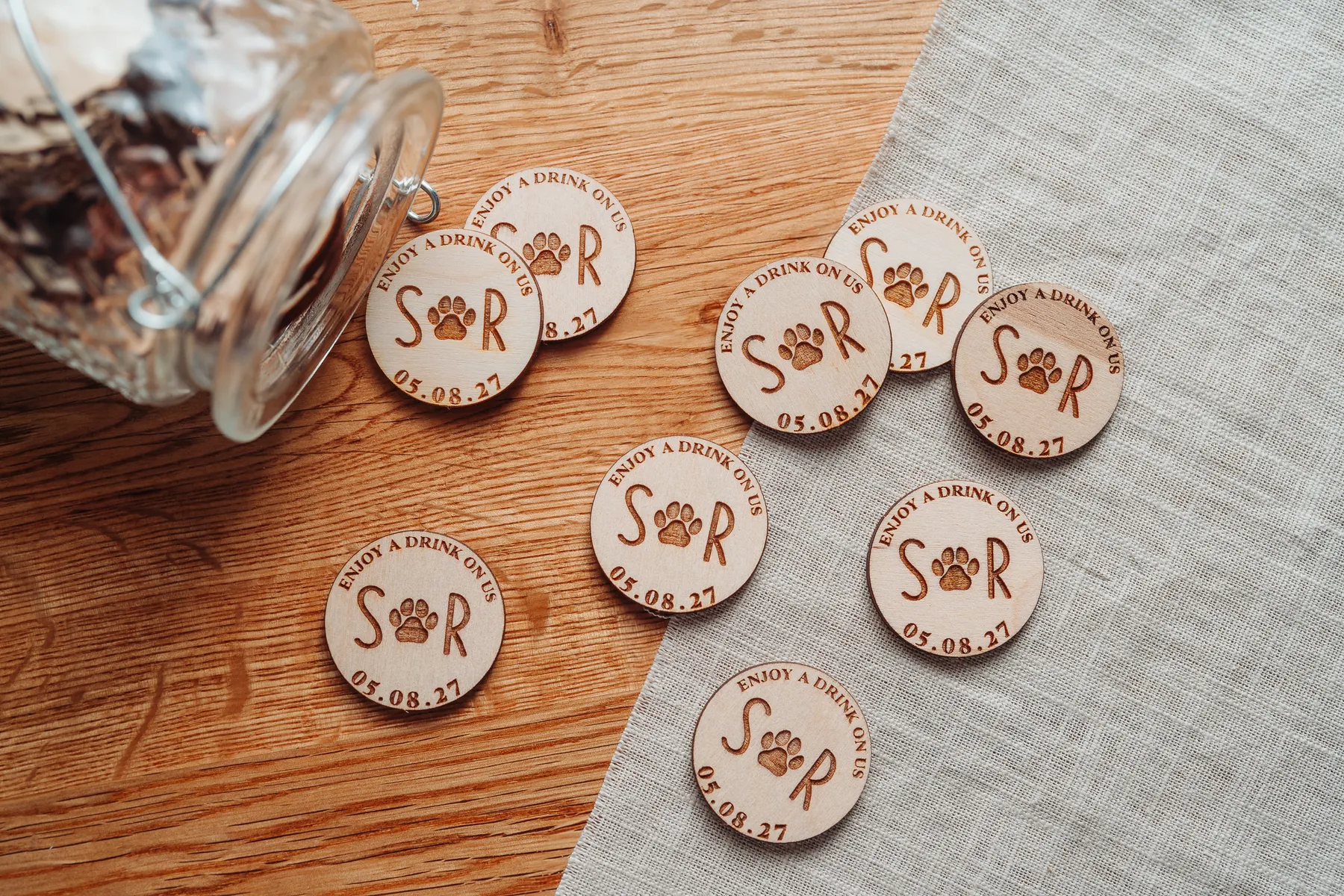 Paw-Tokens.webp Set of paw print drink tokens for wedding guests