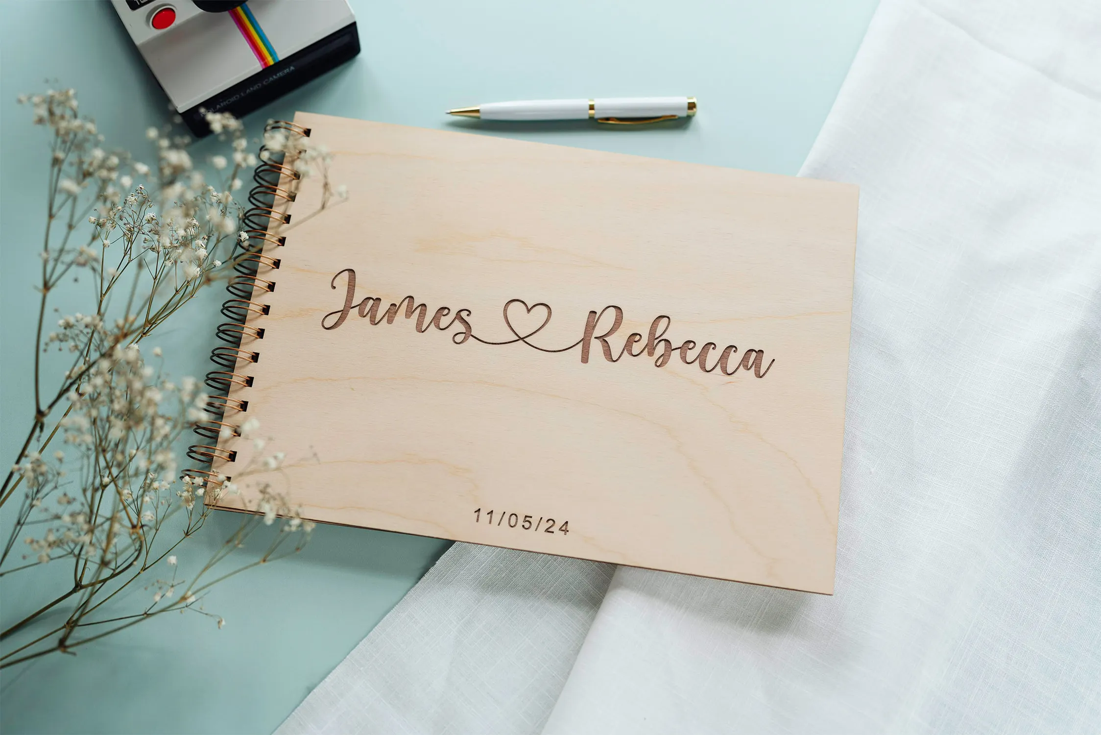 Boho Love Heart Wedding Guest Book shown in A5 and A4 size options