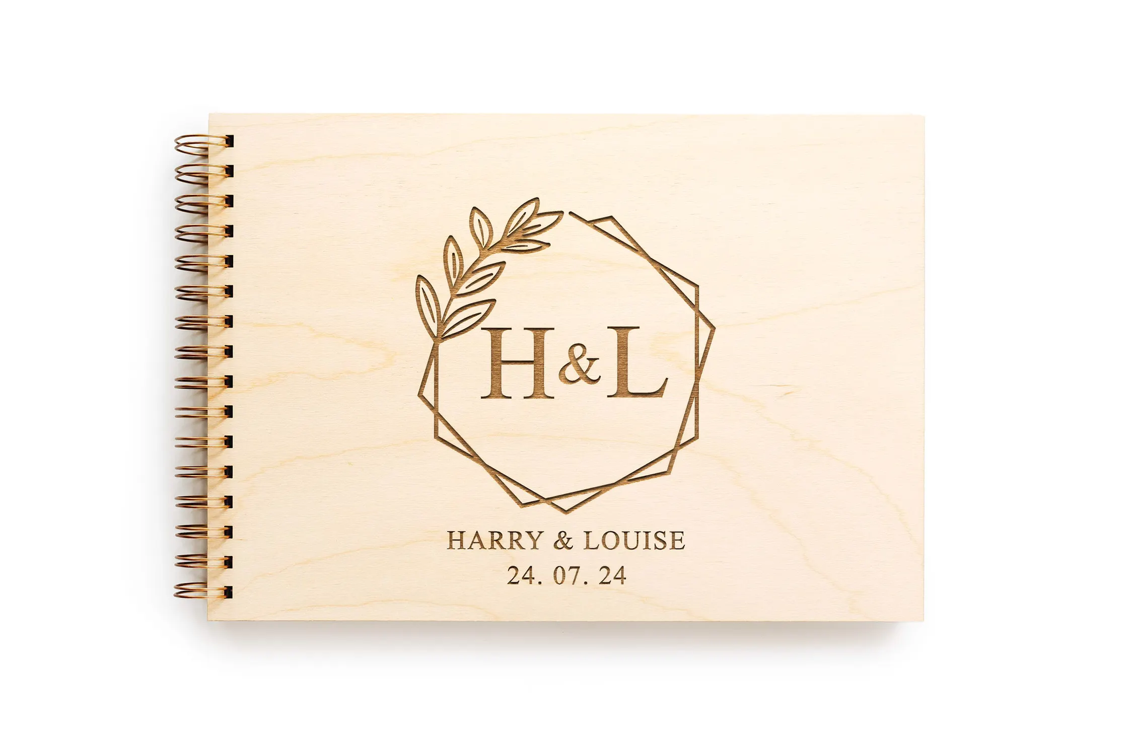 Spiral-Guestbooks-53.webp Monogram Wedding Guest Book open showing the lined interior pages