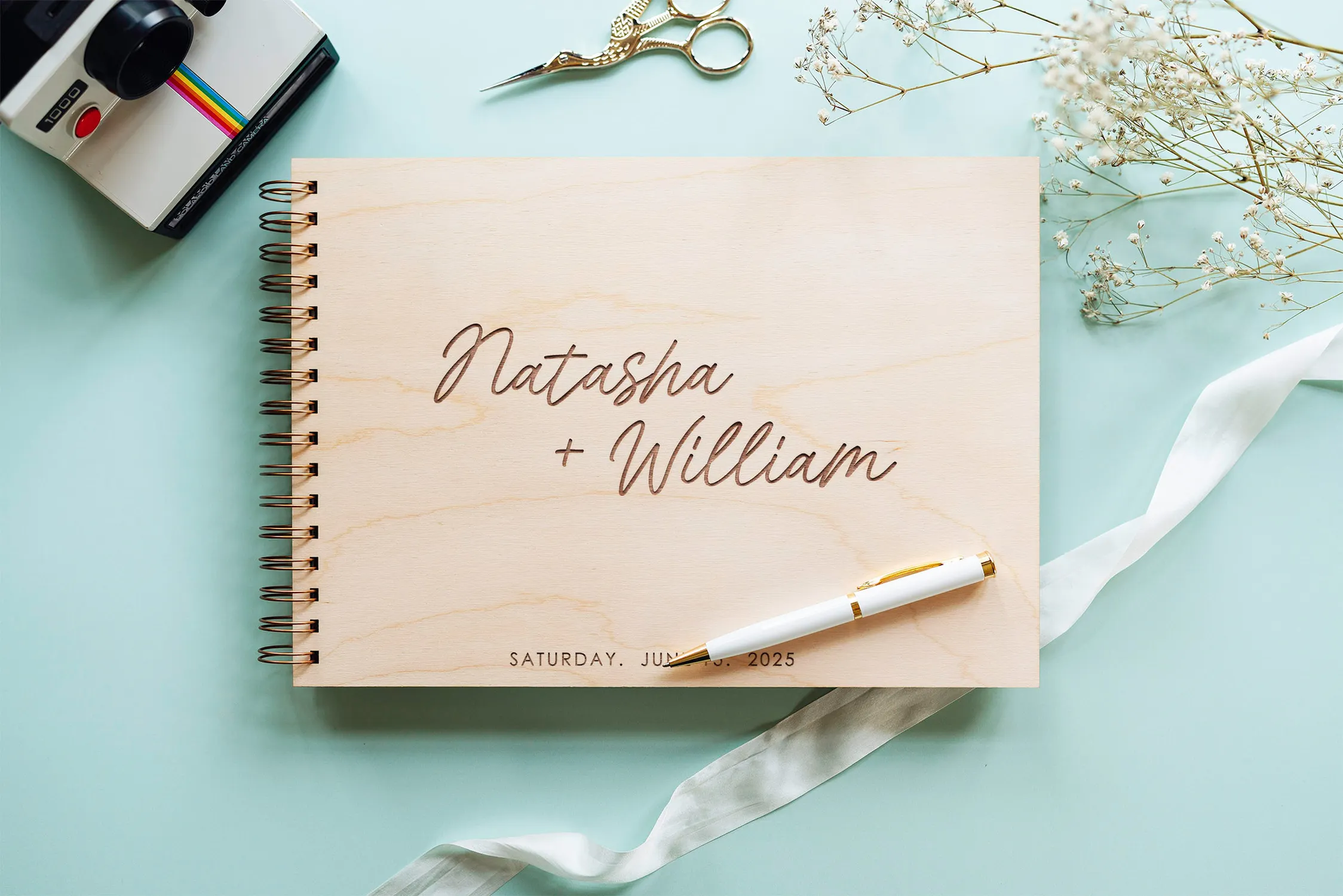 Spiral-Guestbooks-88.webp Modern Spiral-Bound Wedding Guest Book with copper spiral wire binding