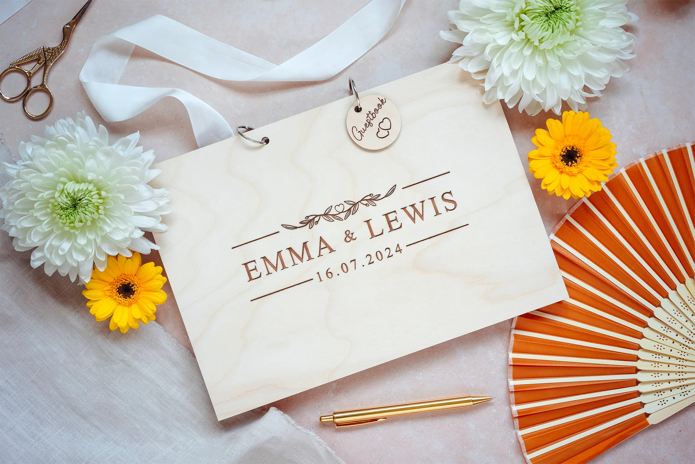 Modern Alternative Wedding Guest Book open showing the lined interior pages