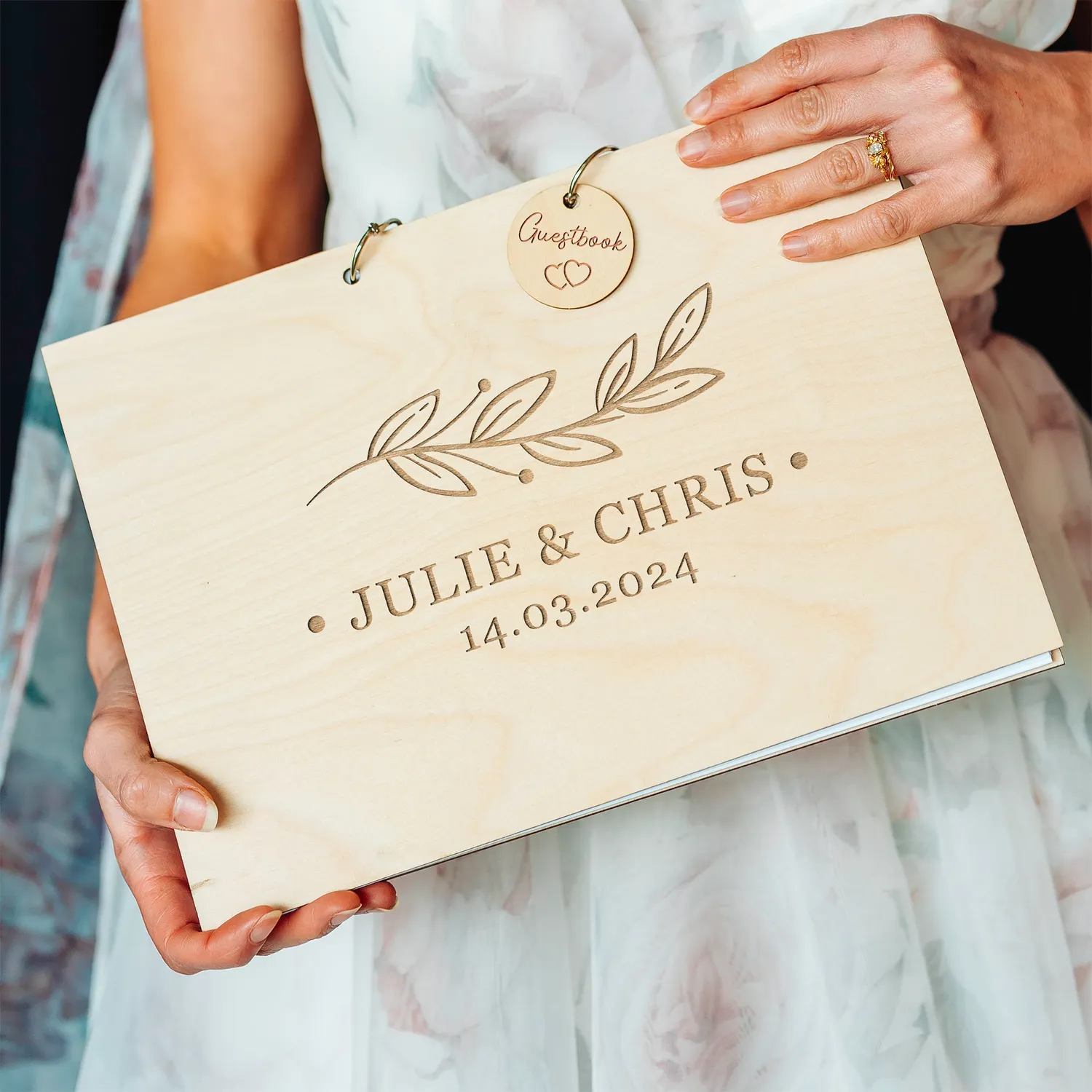 Fully Bespoke Wedding Guest Book 1 Personalised wooden wedding guest book with contemporary minimal engraved design made in Norwich